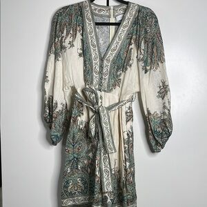 Size 2 (S) Zimmermann cream and green long sleeve dress